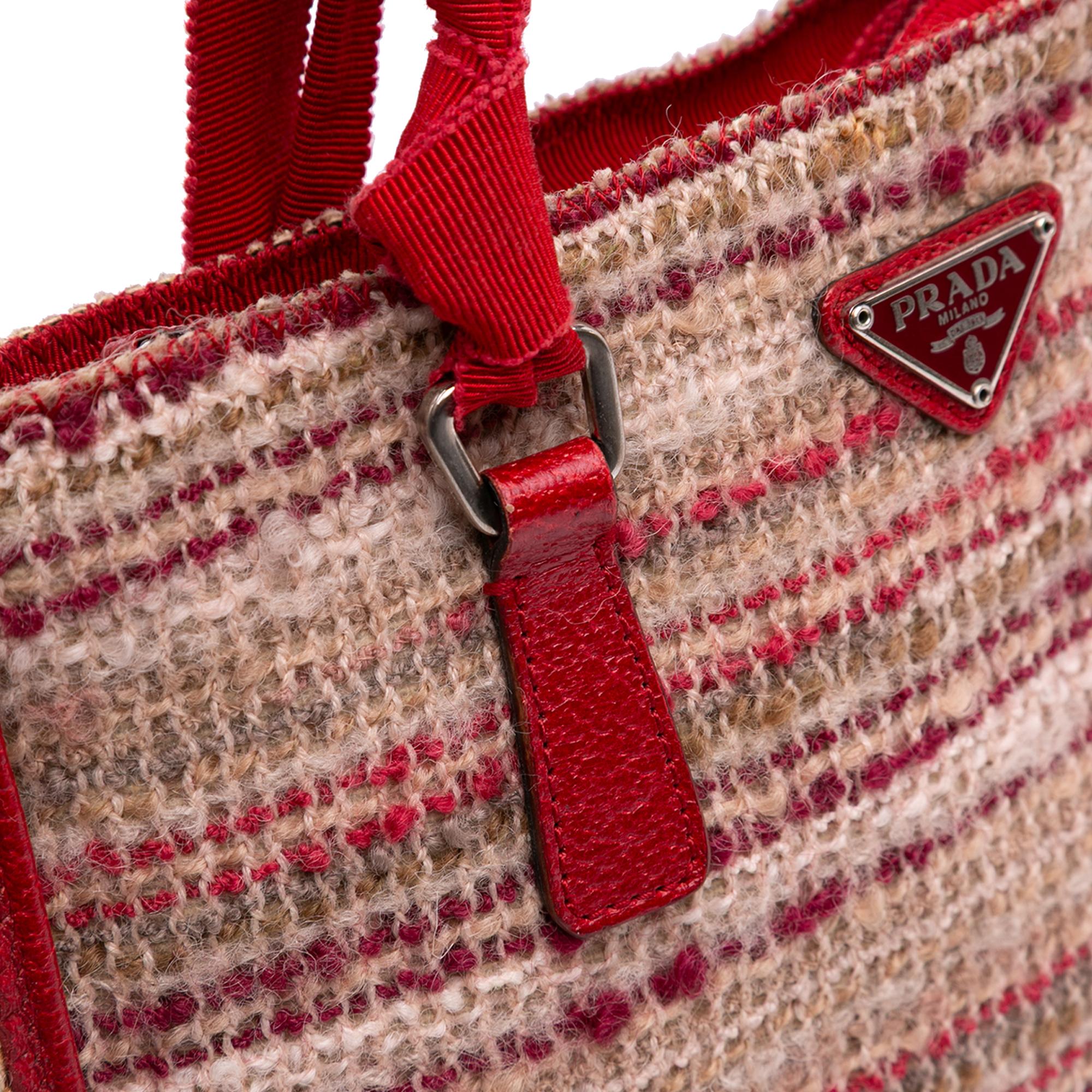Prada Vitello Trimmed Tweed Flat Tote