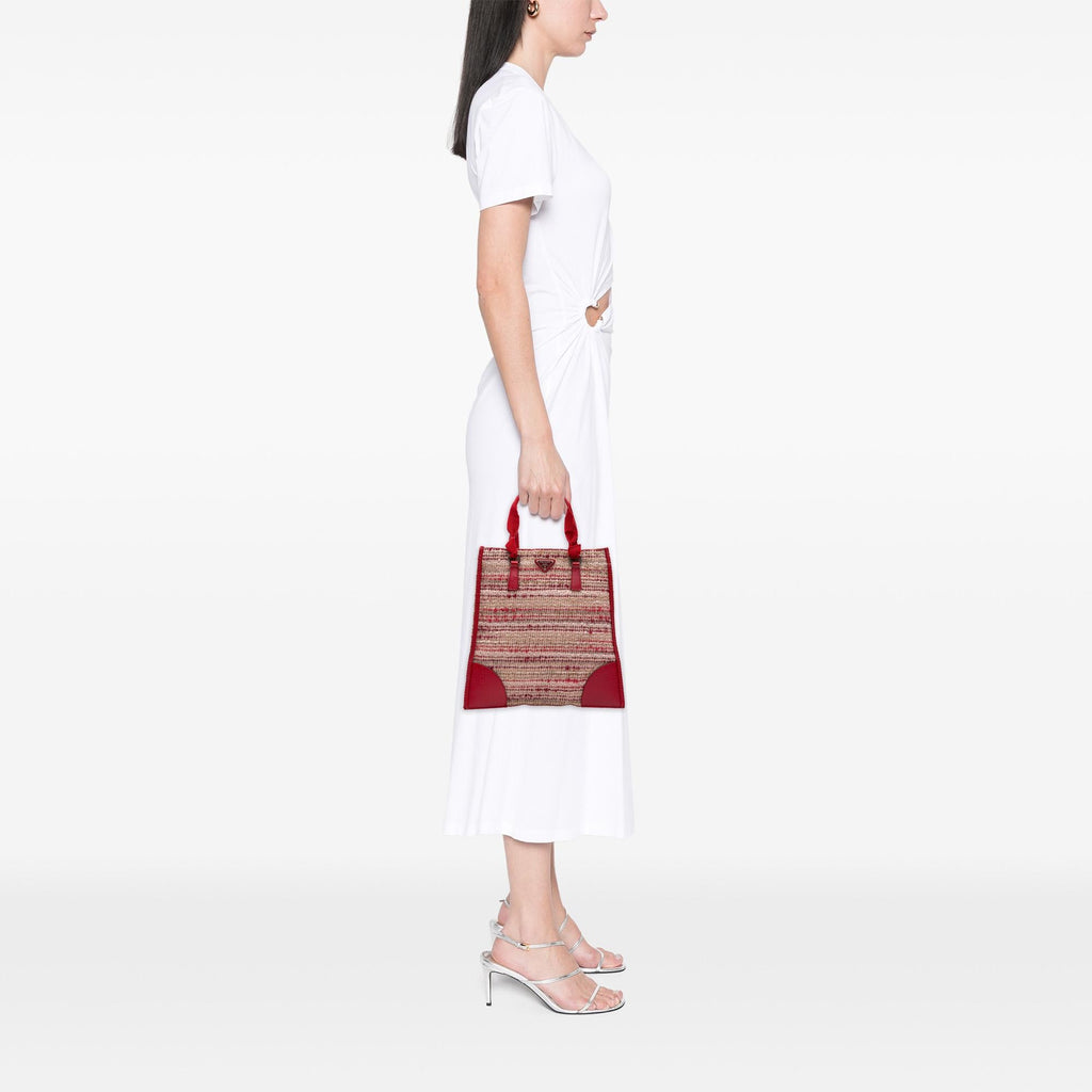Prada Vitello Trimmed Tweed Flat Tote