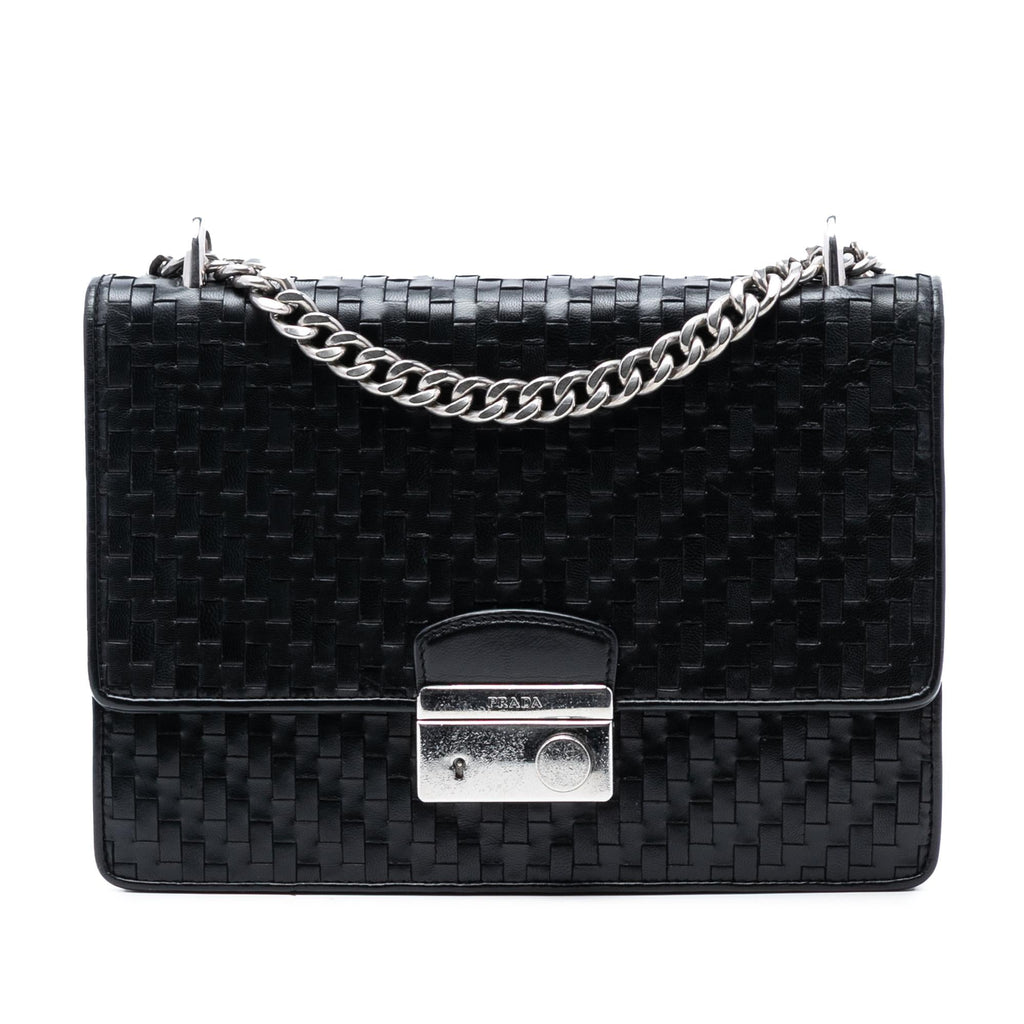 Prada Woven Madras Leather Chain Flap Bag