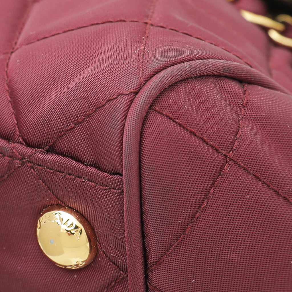 Prada Burgundy Tessuto Impuntu Bowling Flap Bag