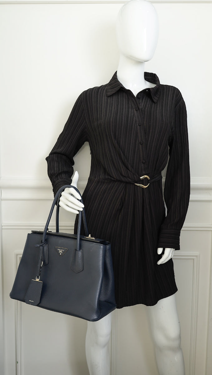Prada Navy Cuir Turnlock Twin Tote Bag