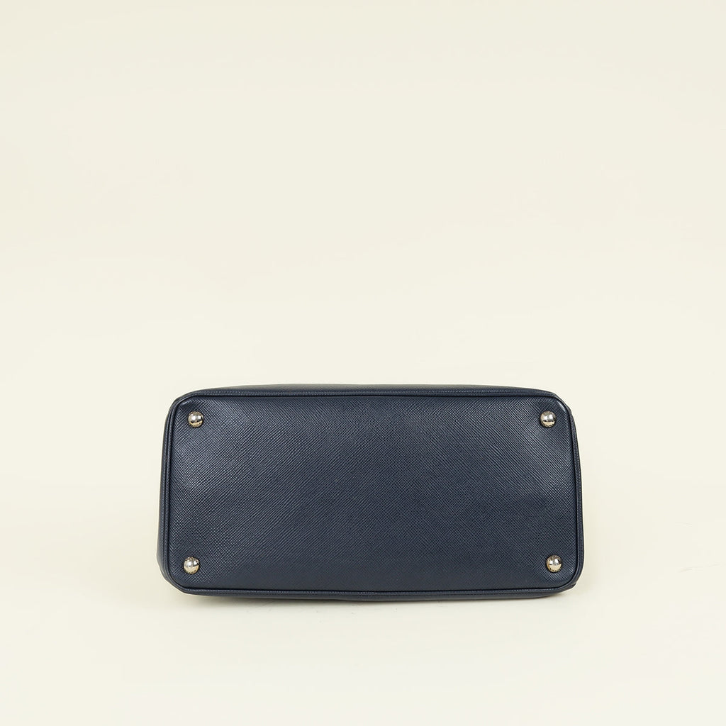 Prada Navy Cuir Turnlock Twin Tote Bag