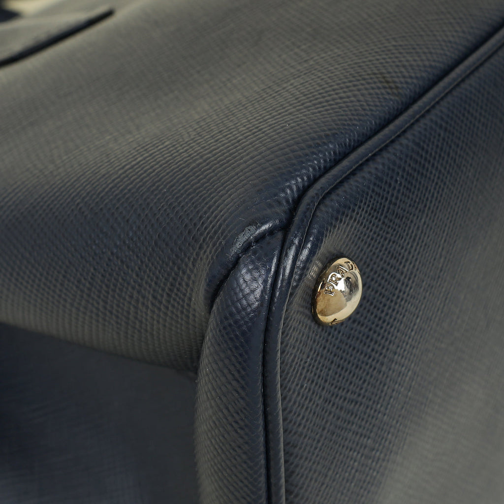 Prada Navy Cuir Turnlock Twin Tote Bag