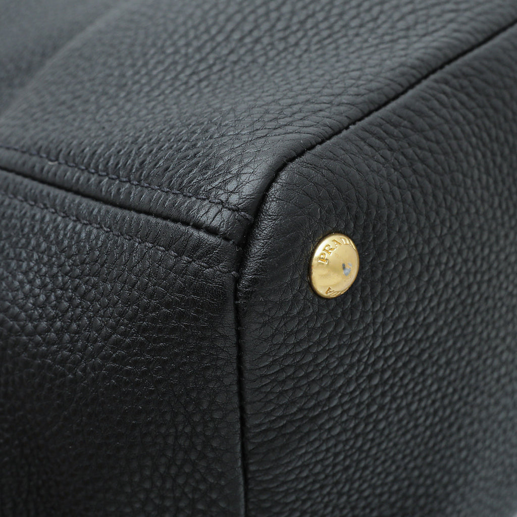 Prada Black Vitello Daino Convertible Tote Medium Bag