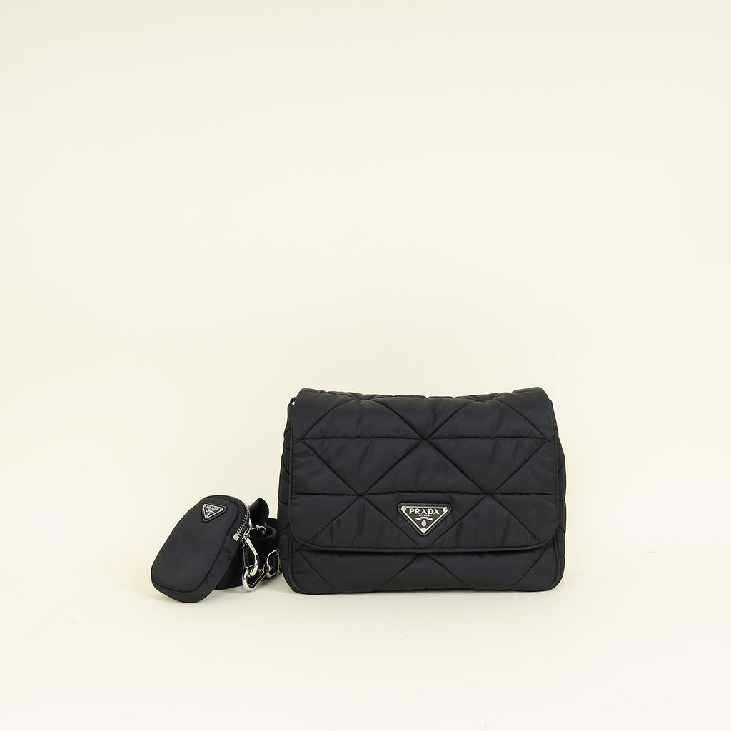Prada Black Padded Re-Nylon Shoulder Bag