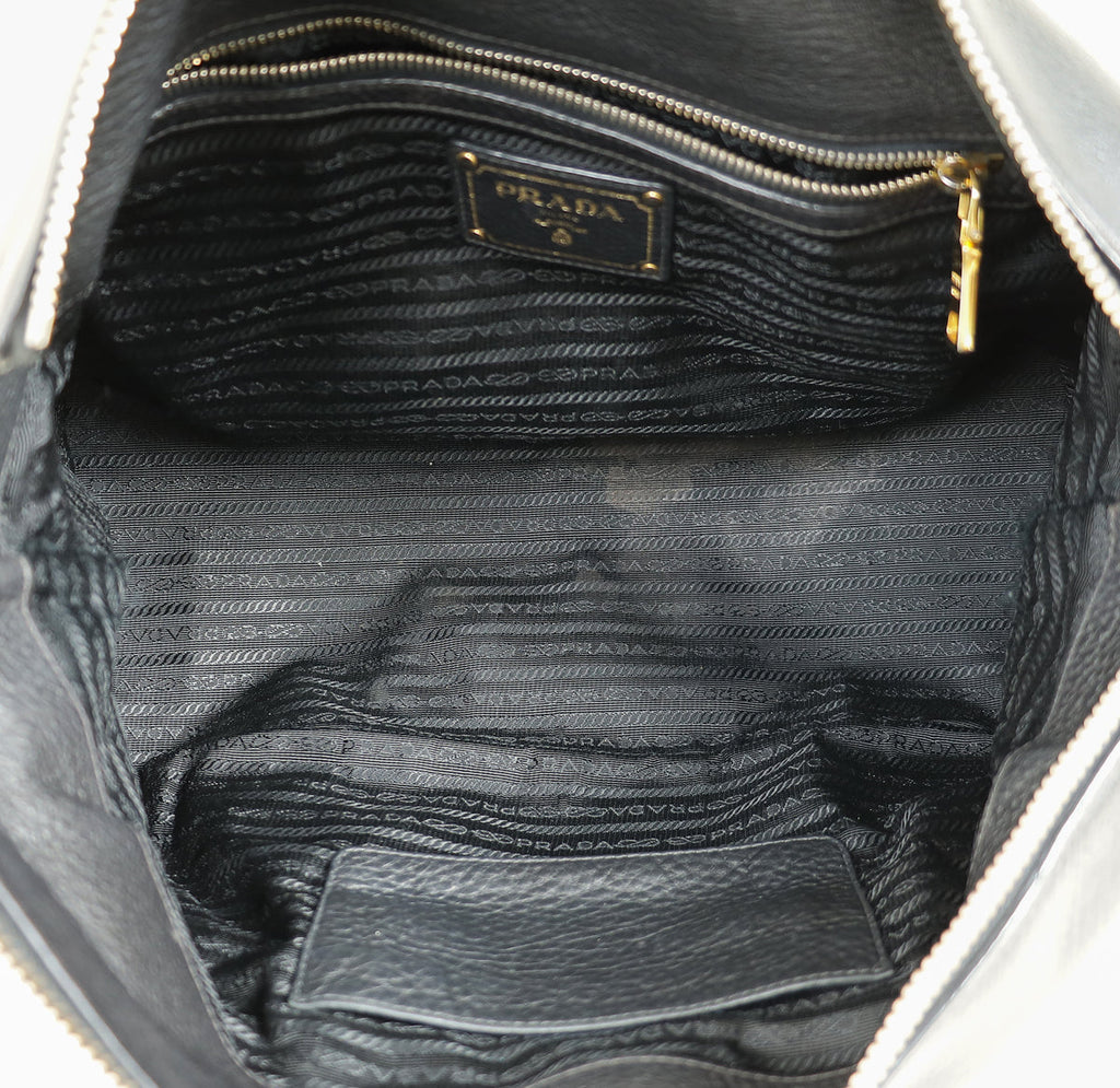 Prada Black Vitello Daino Zipped Tote Bag