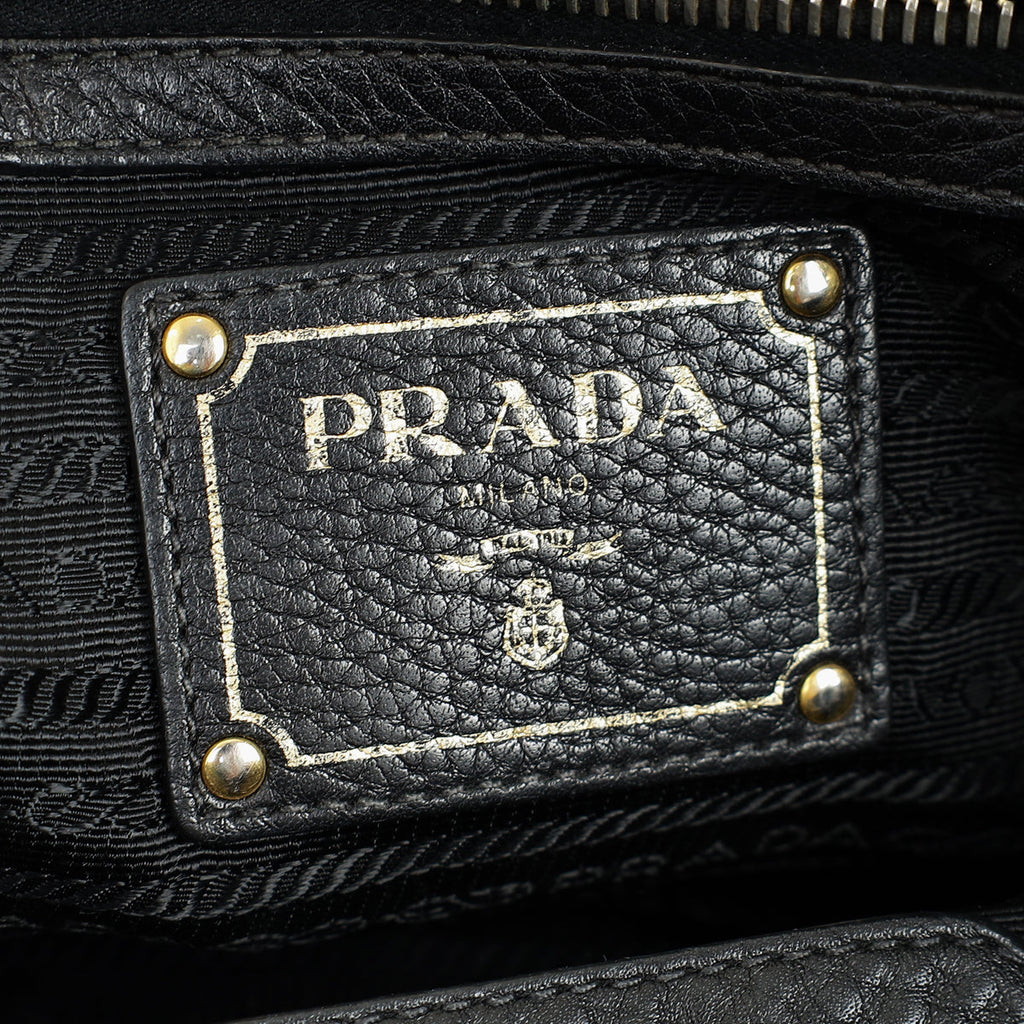 Prada Black Vitello Daino Zipped Tote Bag