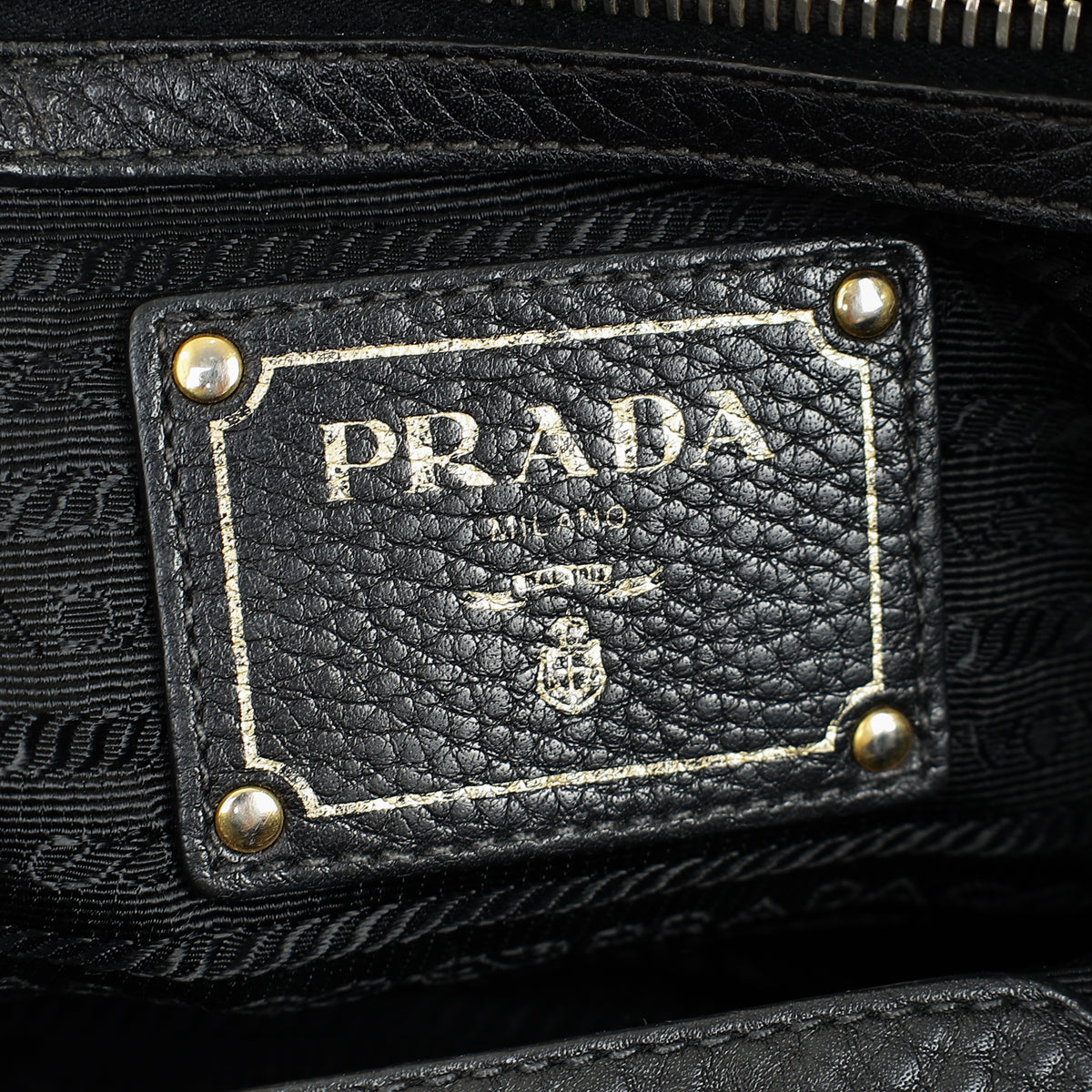 Prada Black Vitello Daino Zipped Tote Bag