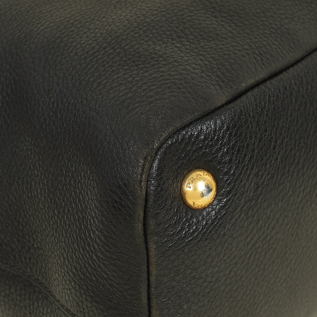 Prada Black Vitello Daino Zipped Tote Bag