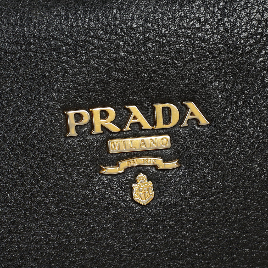Prada Black Vitello Daino Zipped Tote Bag