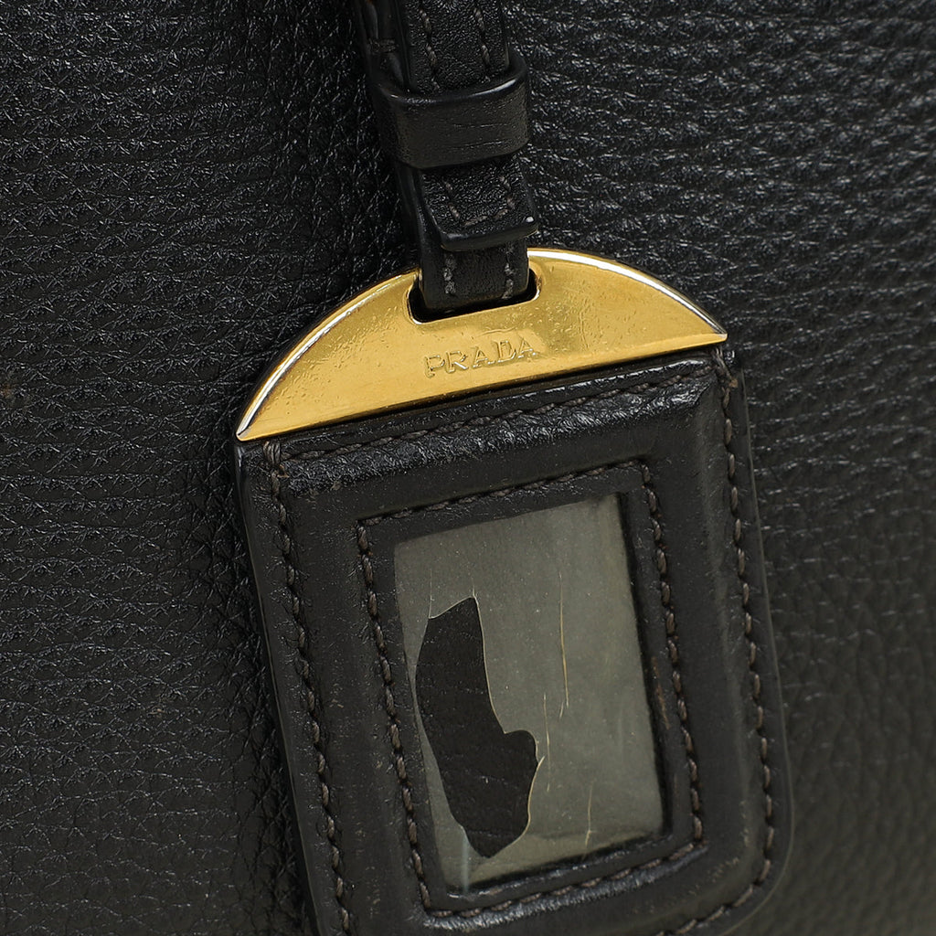 Prada Black Vitello Daino Zipped Tote Bag