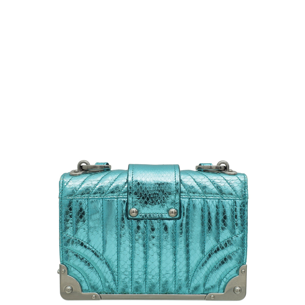 Prada Aqua Blue Metallic Snakeskin Cahier Shoulder Bag