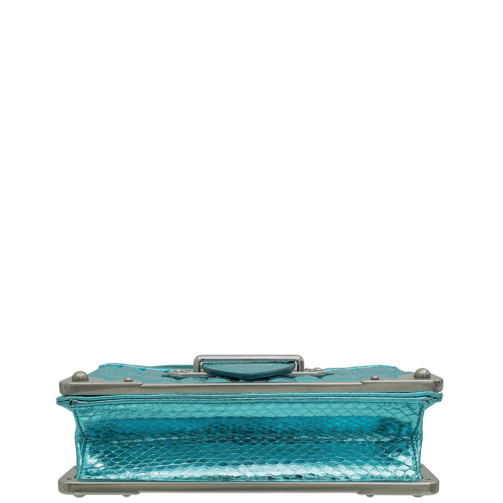 Prada Aqua Blue Metallic Snakeskin Cahier Shoulder Bag