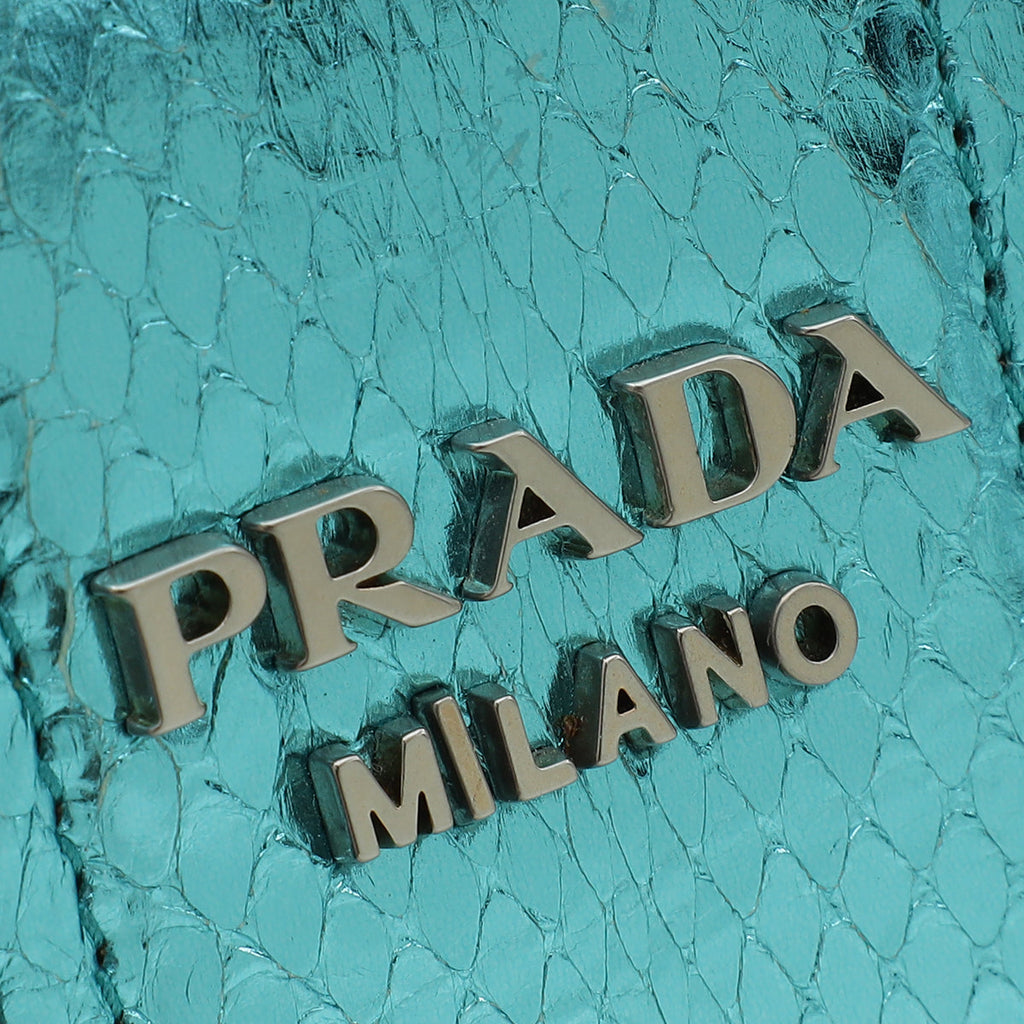 Prada Aqua Blue Metallic Snakeskin Cahier Shoulder Bag