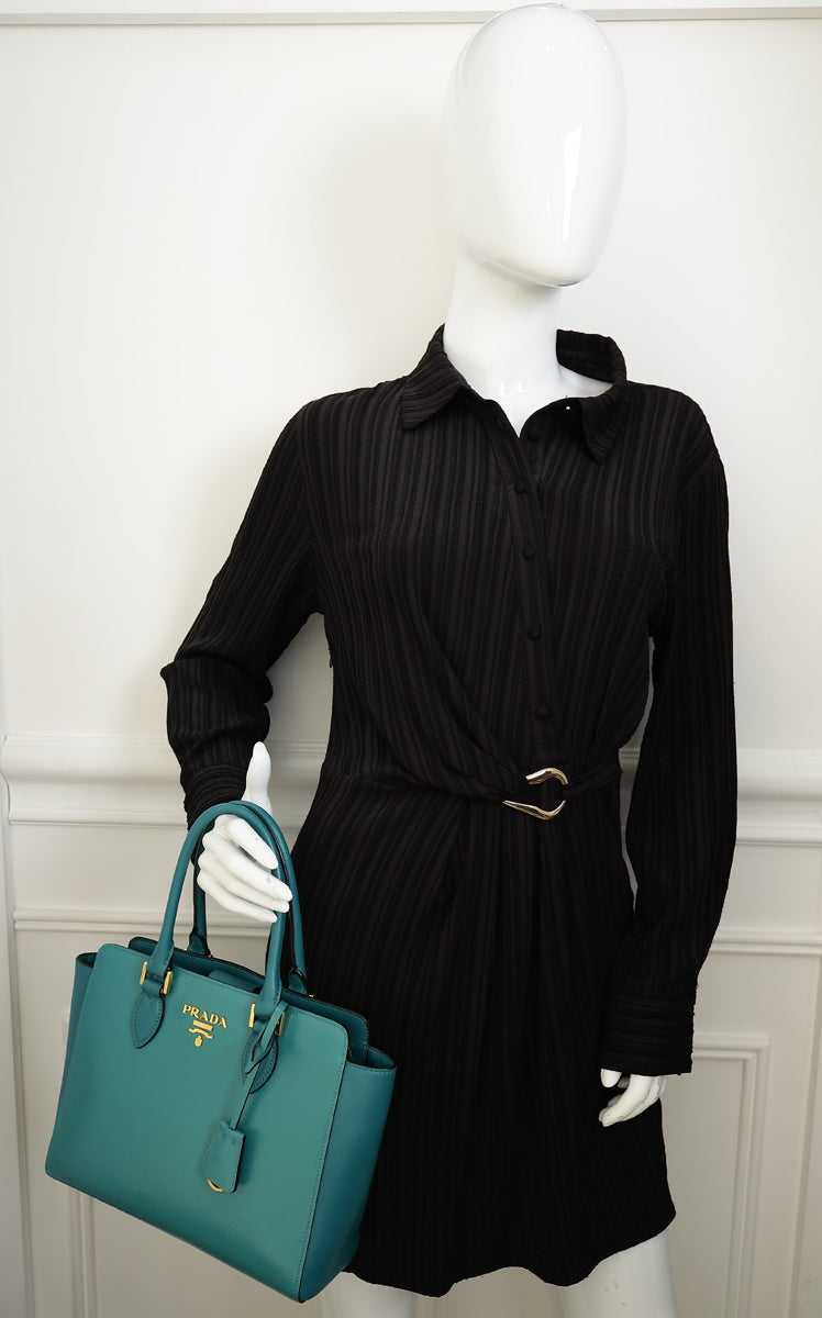 Prada Teal Vernice Convertible Tote Bag