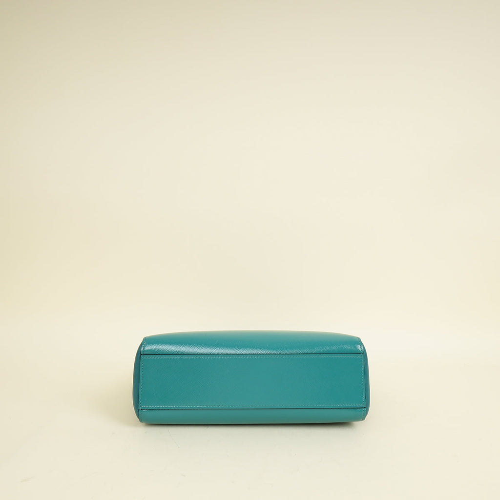 Prada Teal Vernice Convertible Tote Bag