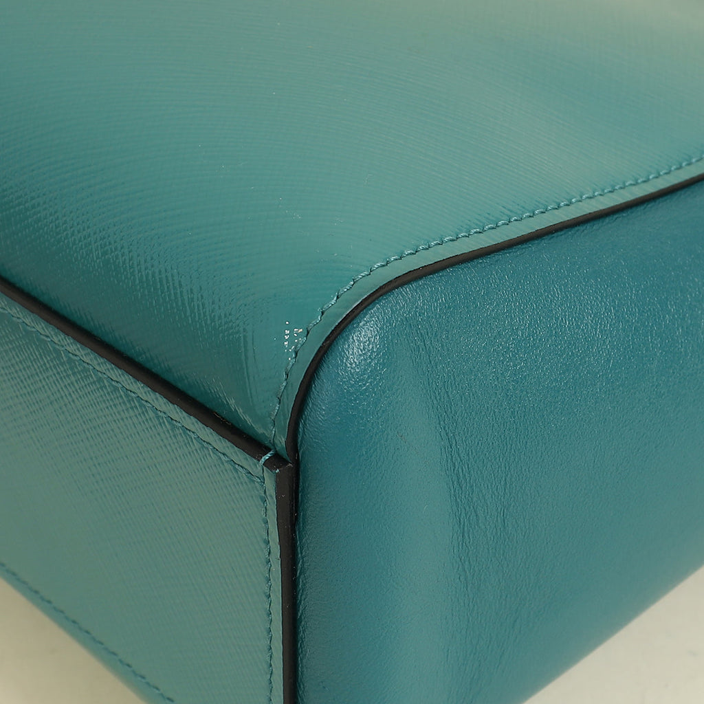 Prada Teal Vernice Convertible Tote Bag