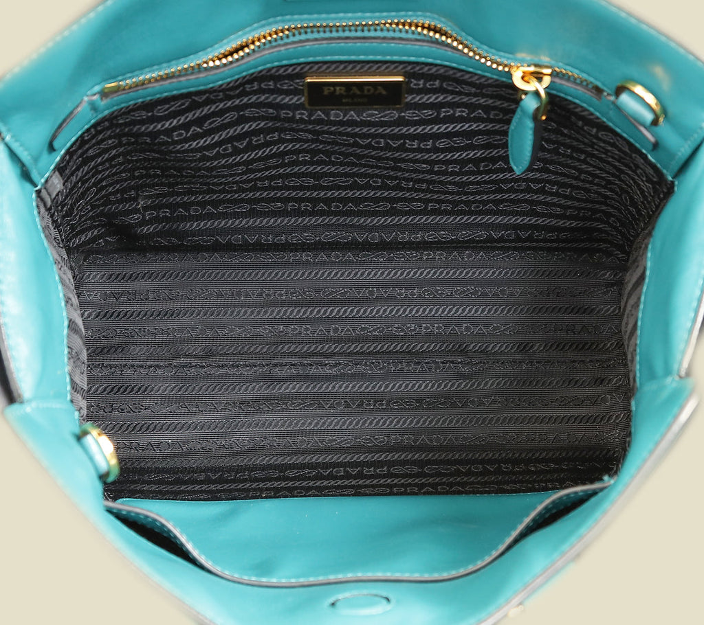 Prada Teal Vernice Convertible Tote Bag