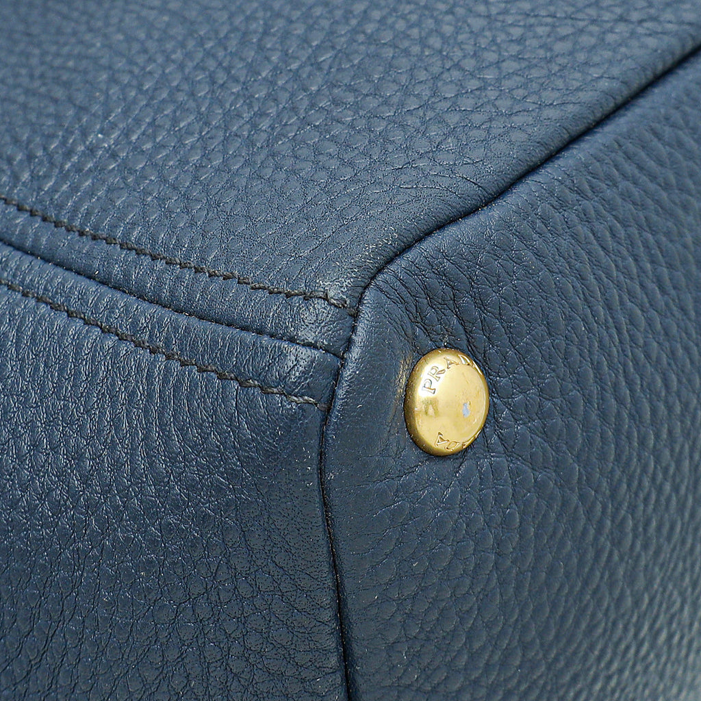 Prada Navy Blue Vitello Daino Tote Bag