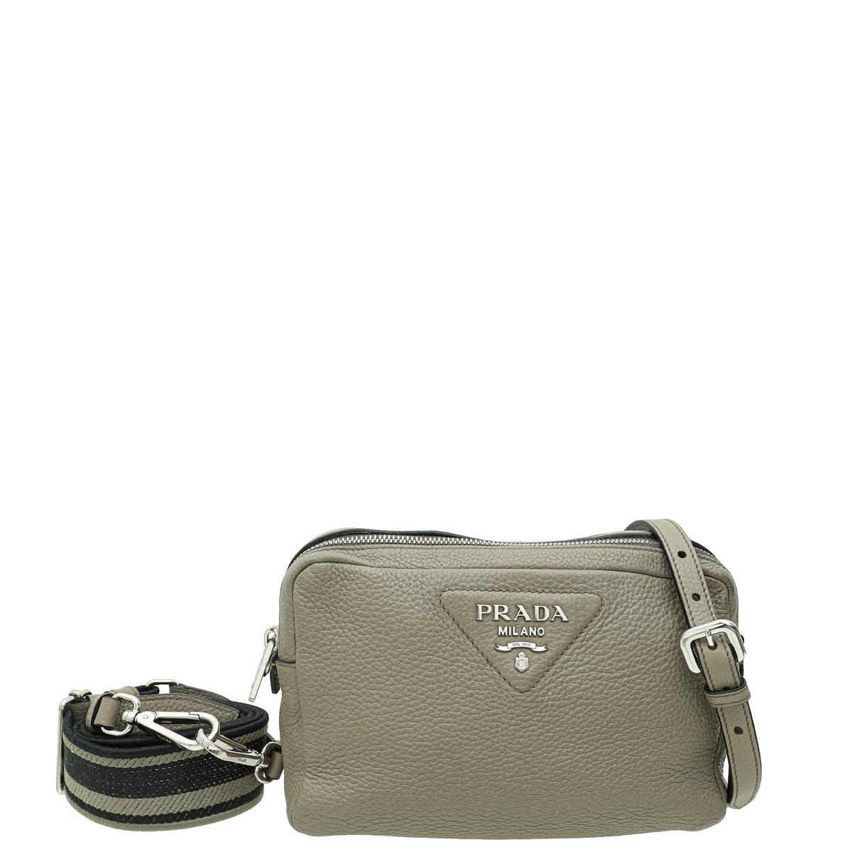 Prada Clay Grey Double Zipper Medium Bag
