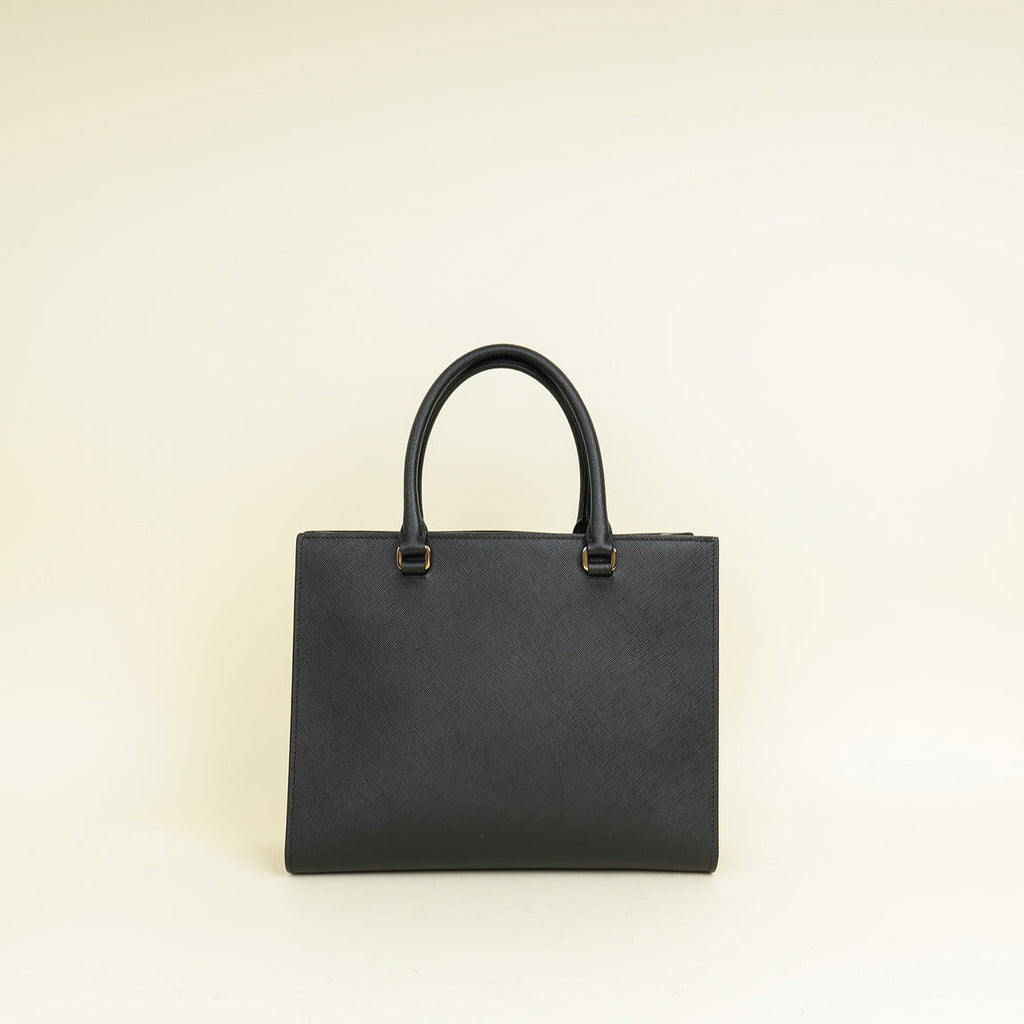 Prada Black Lux Logo Embossed Medium Shoulder Tote Handbag