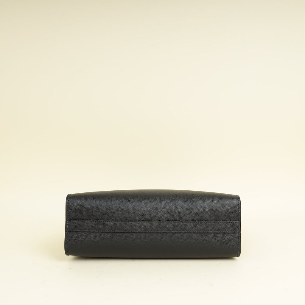 Prada Black Lux Logo Embossed Medium Shoulder Tote Handbag