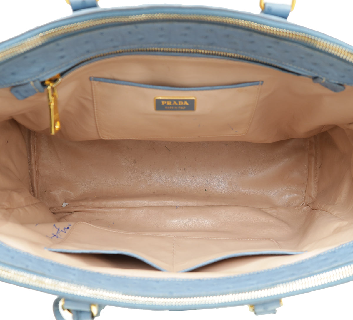 Prada Blue Ostrich Galleria Tote Large Bag