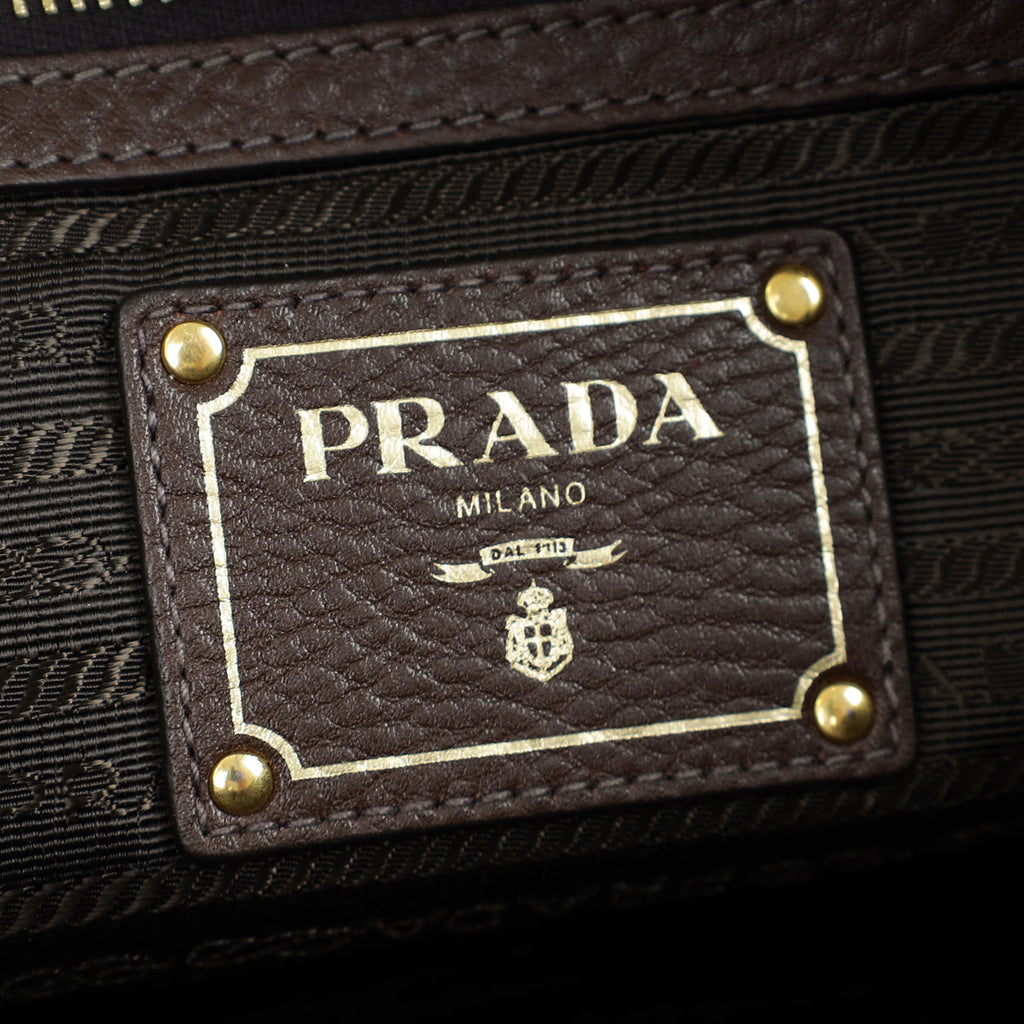 Prada Brown Vitello Daino Bauletto Bag