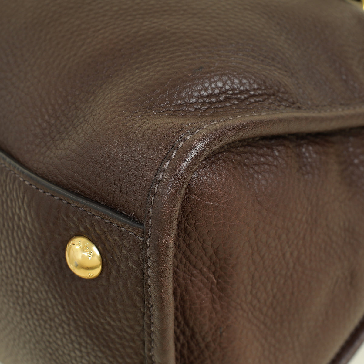 Prada Brown Vitello Daino Bauletto Bag