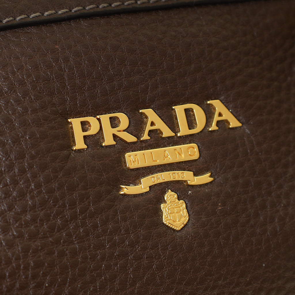 Prada Brown Vitello Daino Bauletto Bag