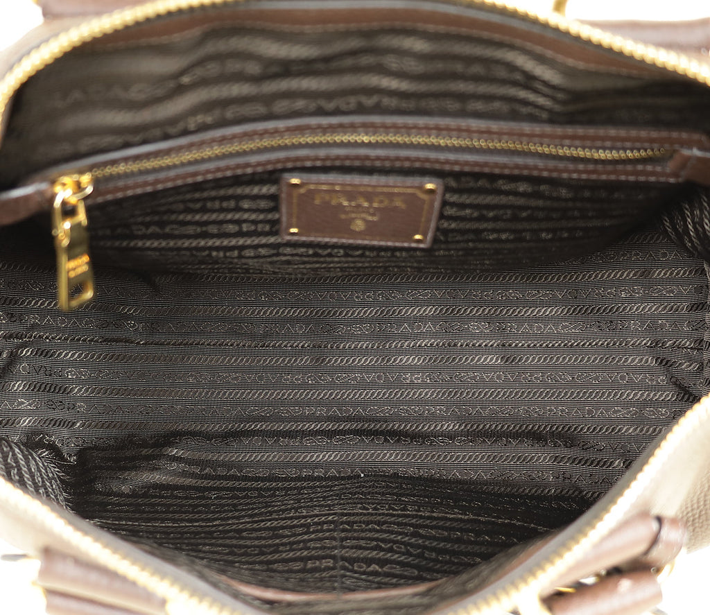 Prada Brown Vitello Daino Bauletto Bag