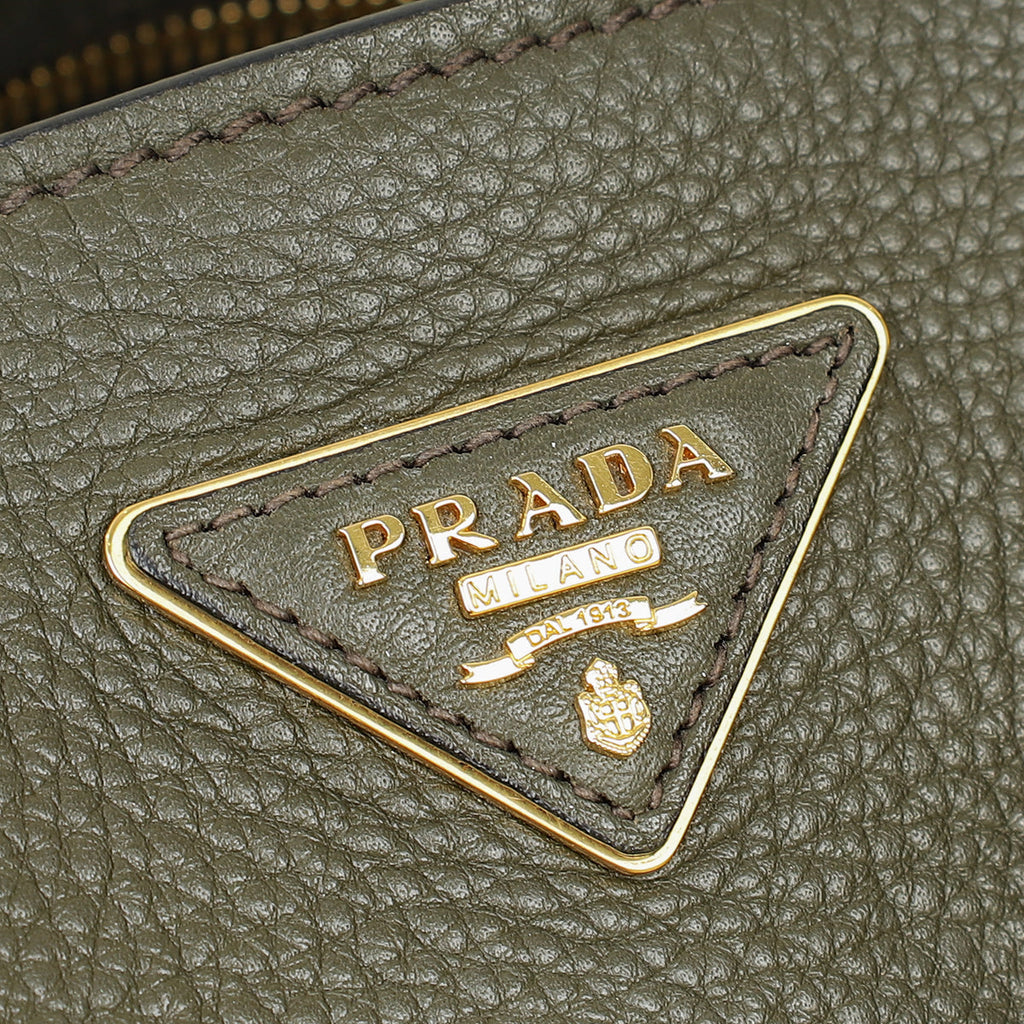 Prada Olive Green Vitello Daino Open Tote Bag
