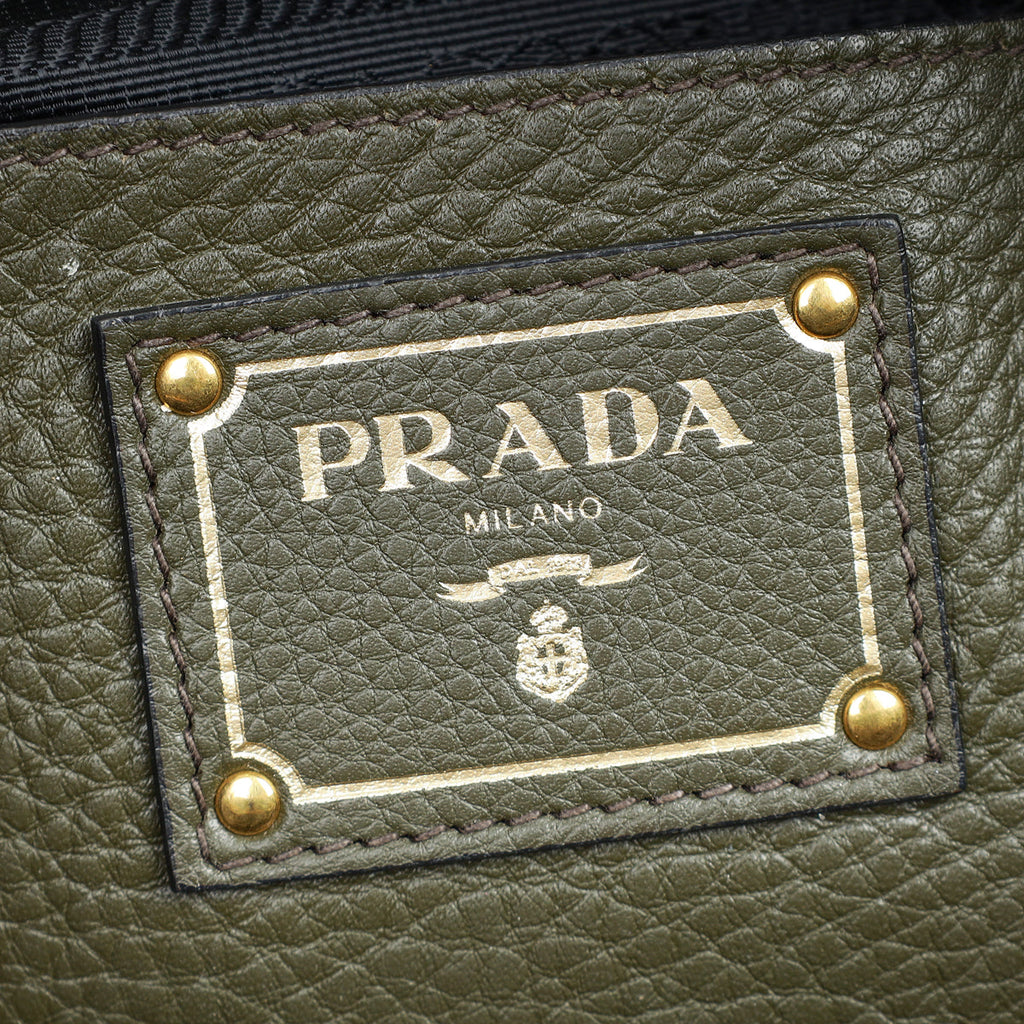 Prada Olive Green Vitello Daino Open Tote Bag