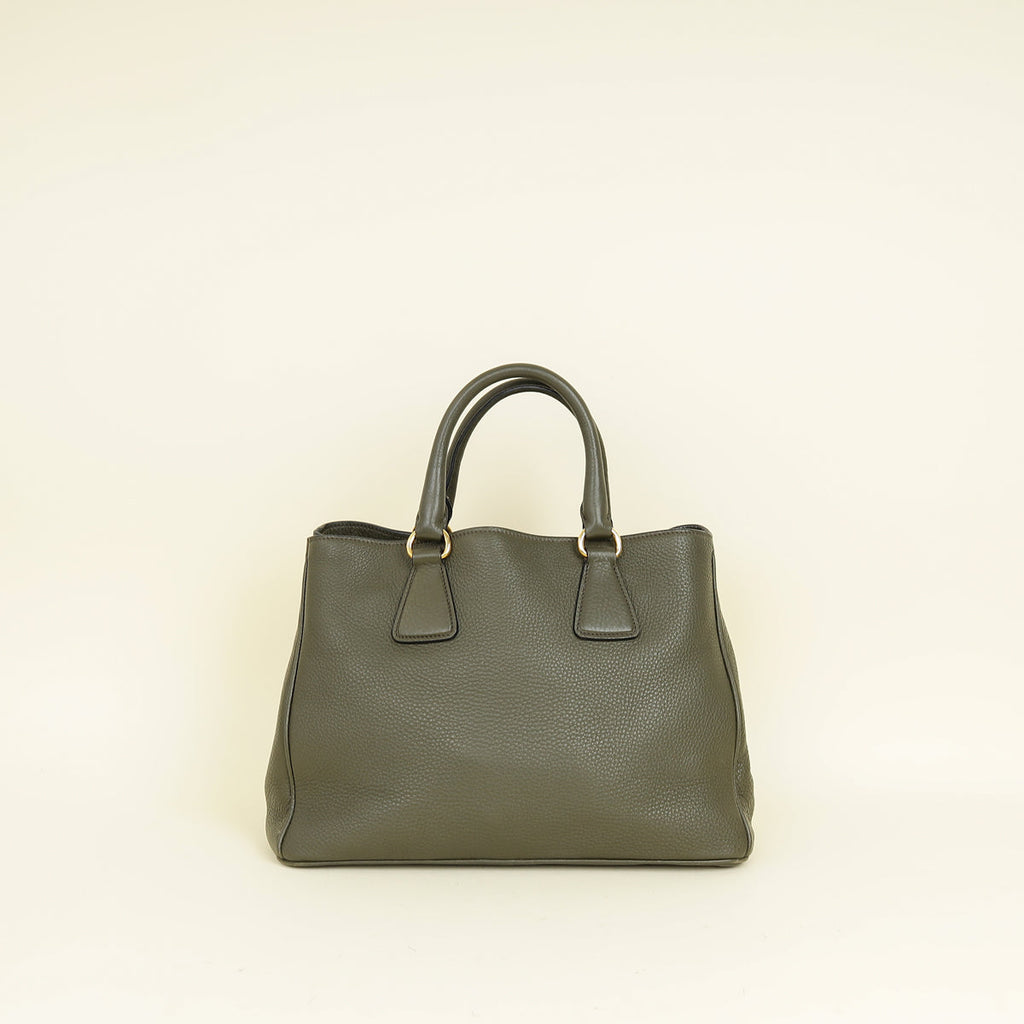 Prada Olive Green Vitello Daino Open Tote Bag