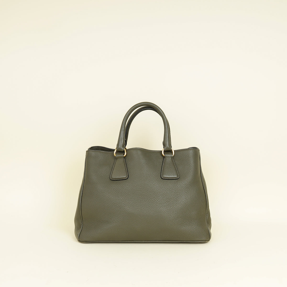 Prada Olive Green Vitello Daino Open Tote Bag