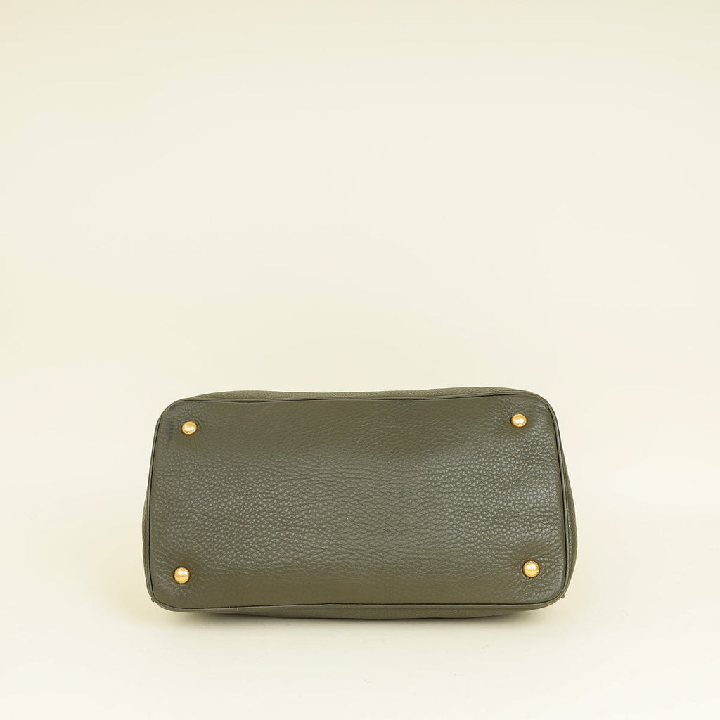Prada Olive Green Vitello Daino Open Tote Bag