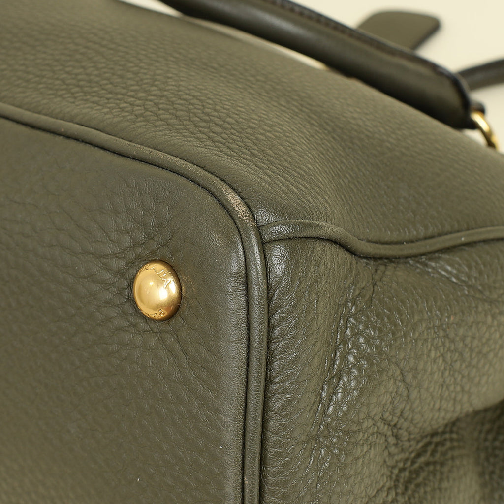 Prada Olive Green Vitello Daino Open Tote Bag