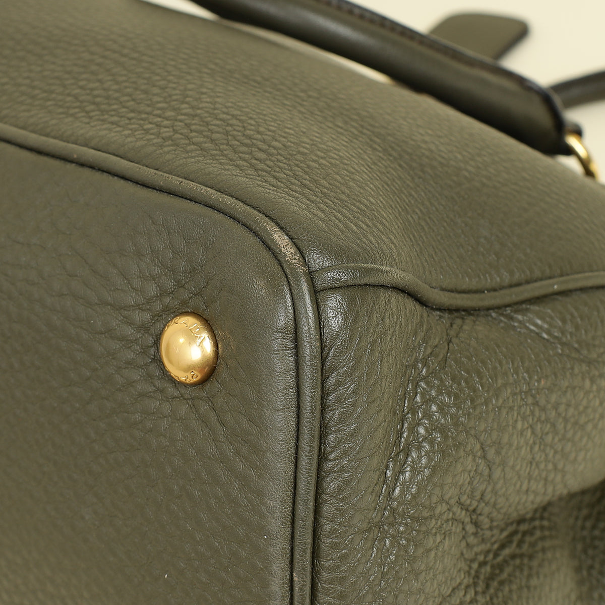 Prada Olive Green Vitello Daino Open Tote Bag