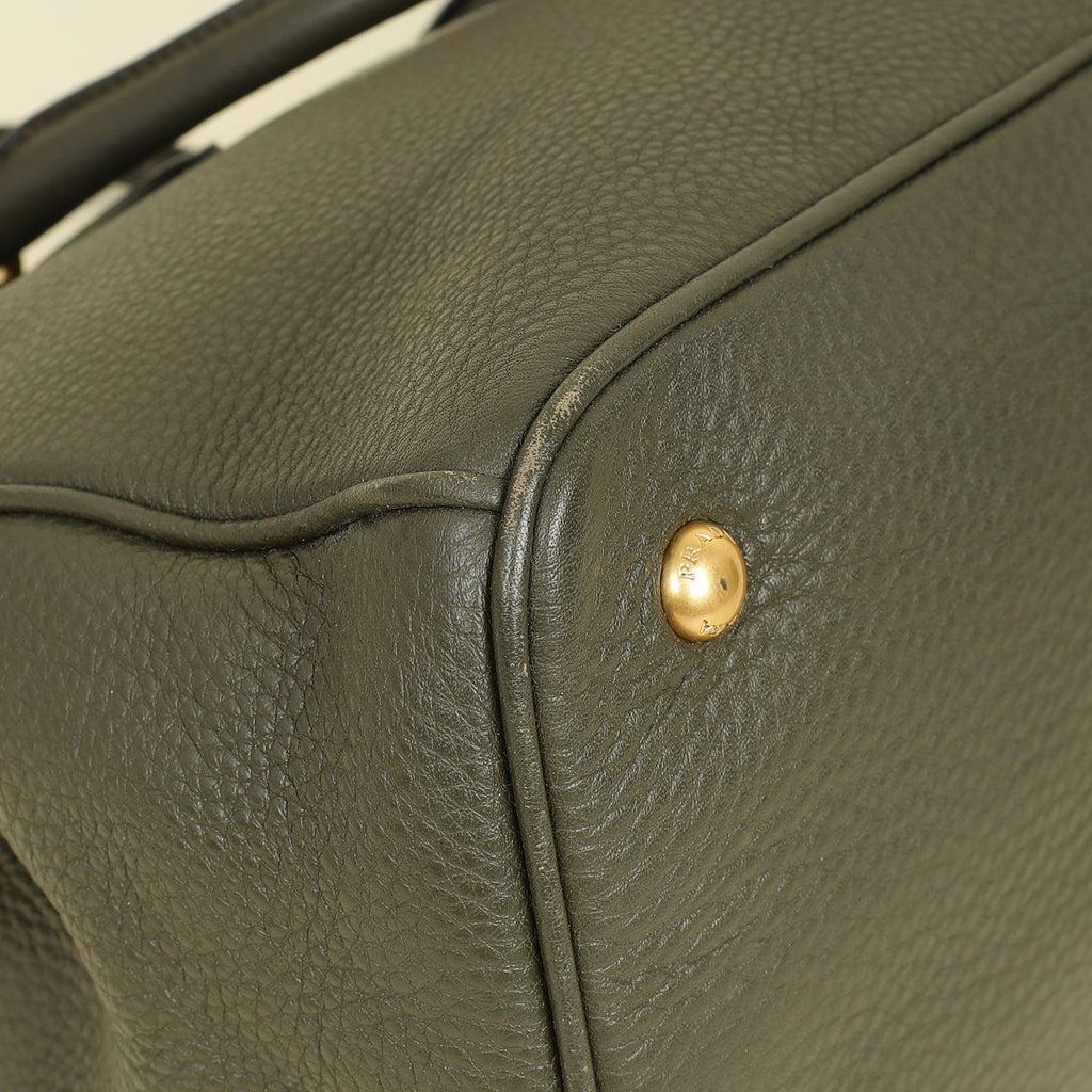 Prada Olive Green Vitello Daino Open Tote Bag
