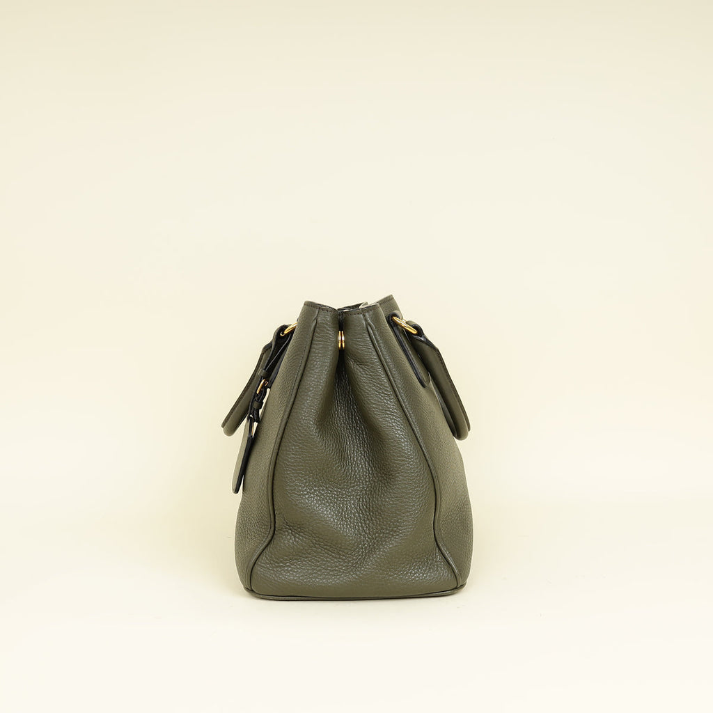 Prada Olive Green Vitello Daino Open Tote Bag