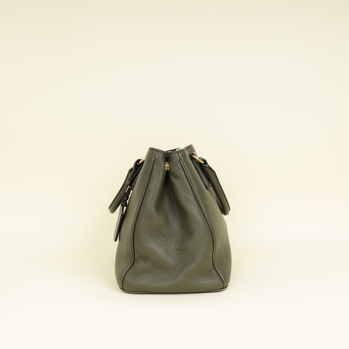 Prada Olive Green Vitello Daino Open Tote Bag