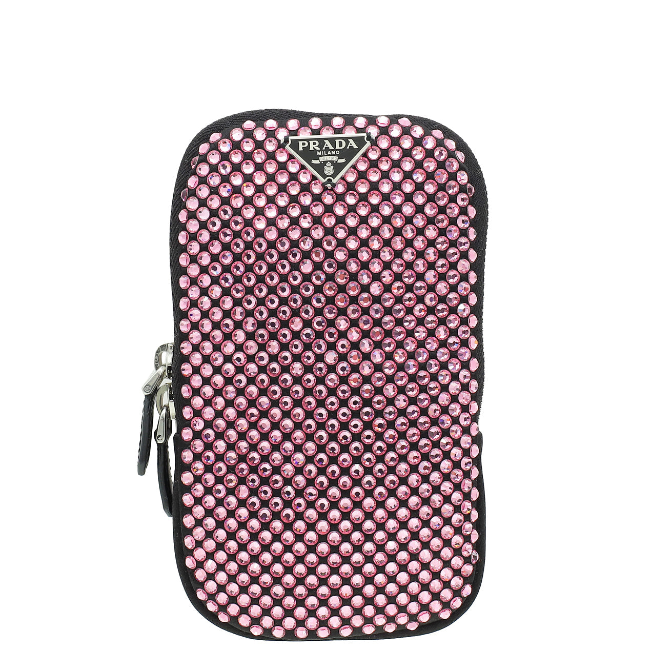 Prada Black Satin Crystal Zip Phone Case Crossbody Bag
