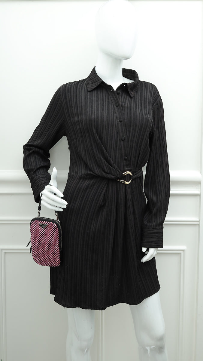 Prada Black Satin Crystal Zip Phone Case Crossbody Bag