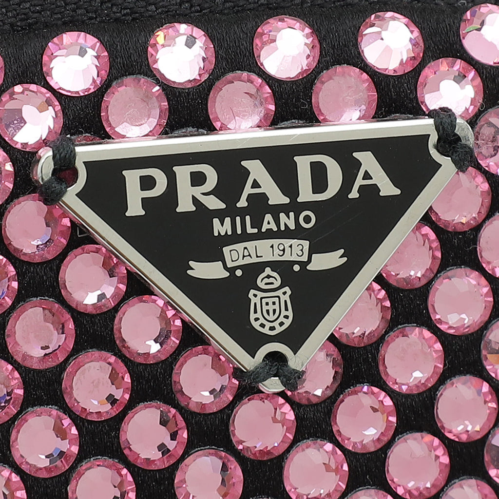 Prada Black Satin Crystal Zip Phone Case Crossbody Bag
