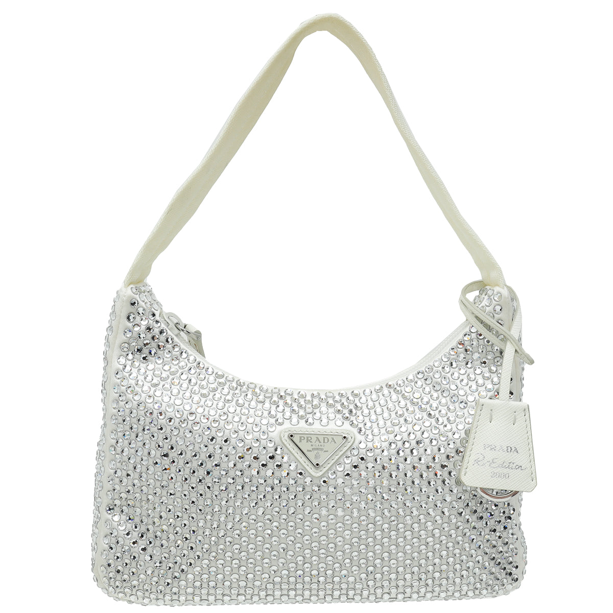 Prada Bianco White Crystal-Embellished Satin Re-Edition 2000 Mini Bag