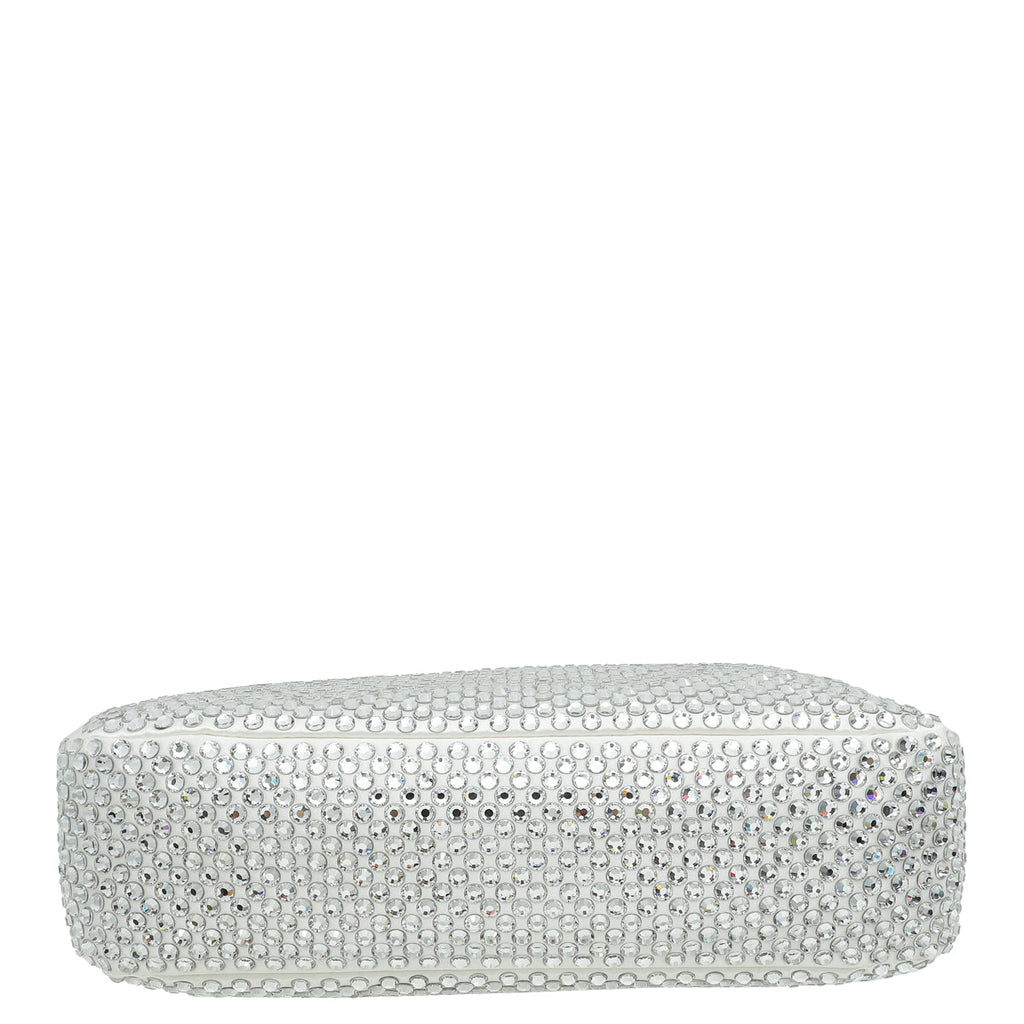 Prada Bianco White Crystal-Embellished Satin Re-Edition 2000 Mini Bag