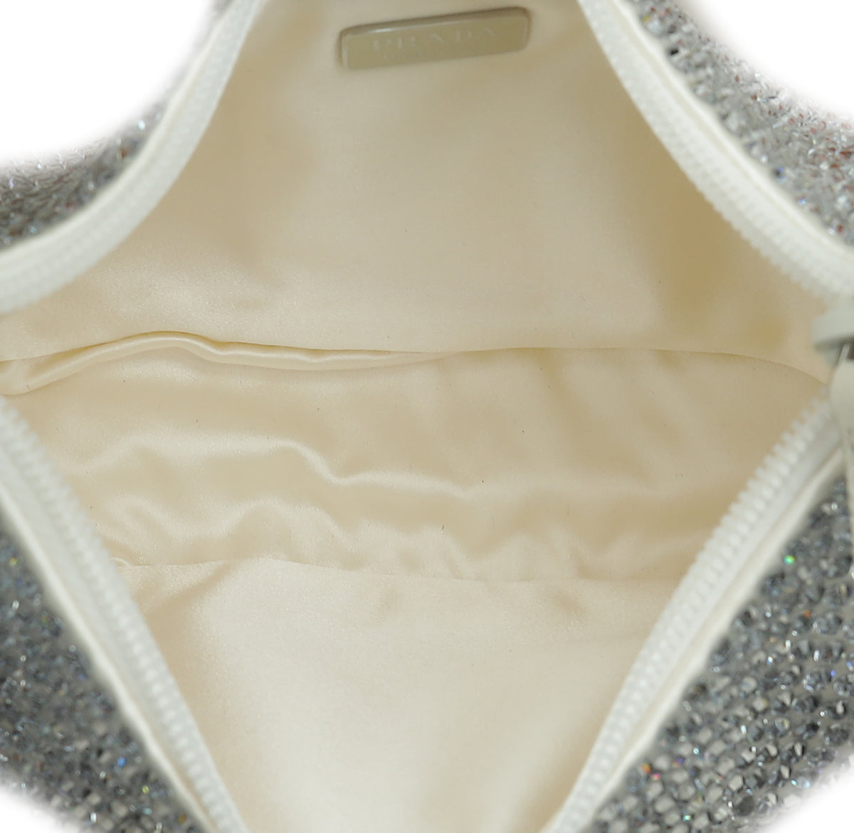 Prada Bianco White Crystal-Embellished Satin Re-Edition 2000 Mini Bag