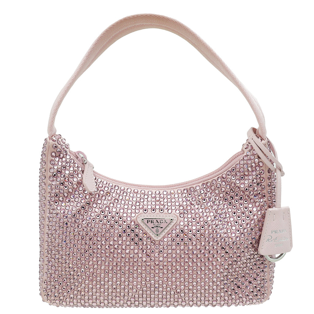 Prada Alabastro Mauve Crystal-Embellished Satin Re-Edition 2000 Mini Bag