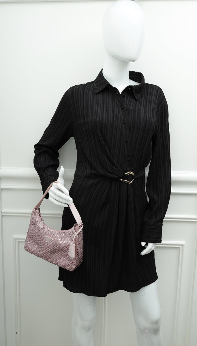 Prada Alabastro Mauve Crystal-Embellished Satin Re-Edition 2000 Mini Bag