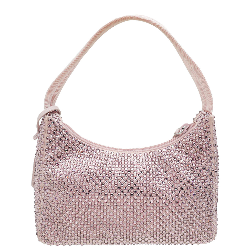 Prada Alabastro Mauve Crystal-Embellished Satin Re-Edition 2000 Mini Bag
